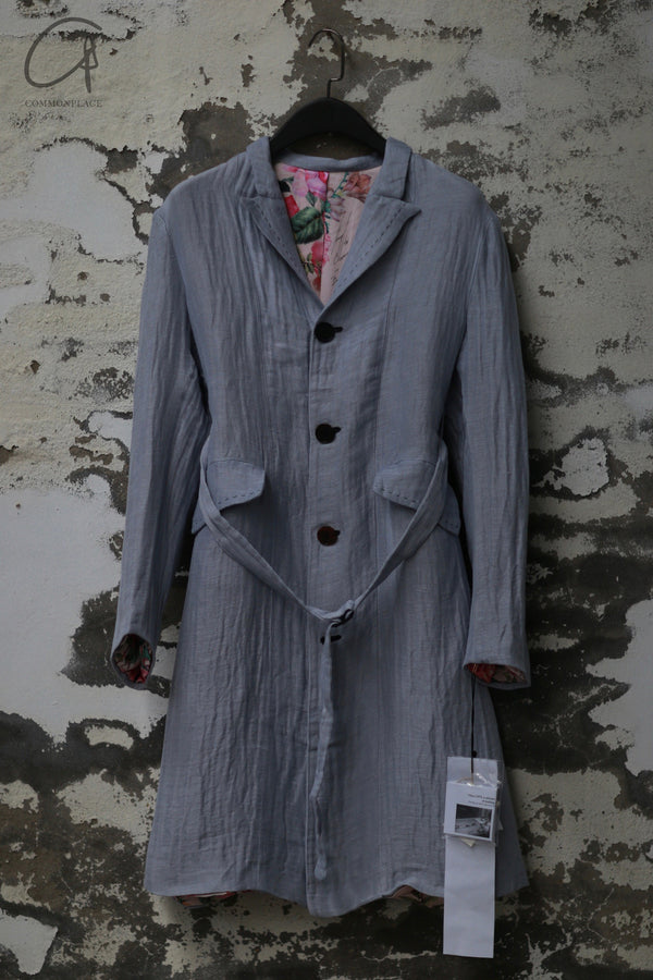 GEOFFREY B SMALL Handmade single-breasted fully lined peak collar coat with belt Italy GBS-EV7C01-SRQL Hand-dyed light blue